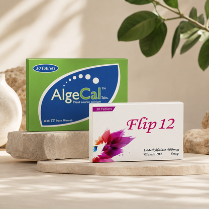 Mom to Baby Support Bundle – Organic Plant Calcium, Active Folate & B12 Prenatal Kit (Algecal + Flip12)