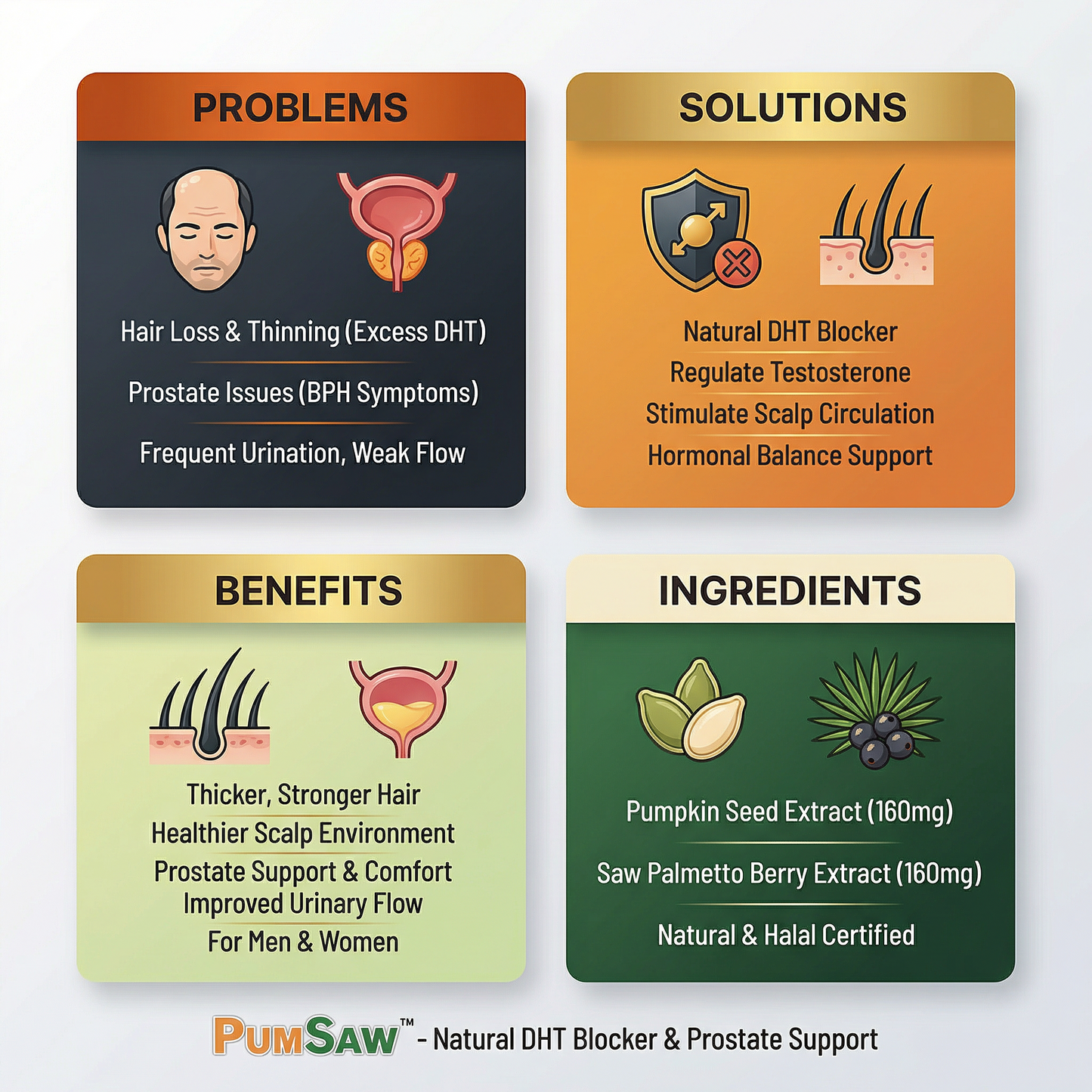 Pumsaw Pumpkin & Saw Palmetto – Natural DHT Blocker - Hair Loss Prevention & Prostate Support