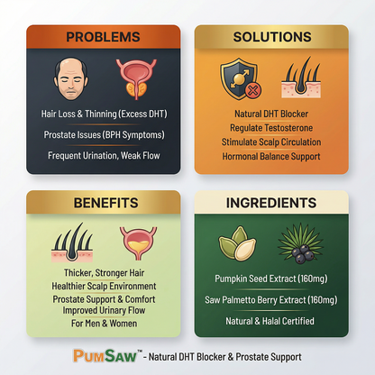 Pumsaw Pumpkin & Saw Palmetto – Natural DHT Blocker - Hair Loss Prevention & Prostate Support